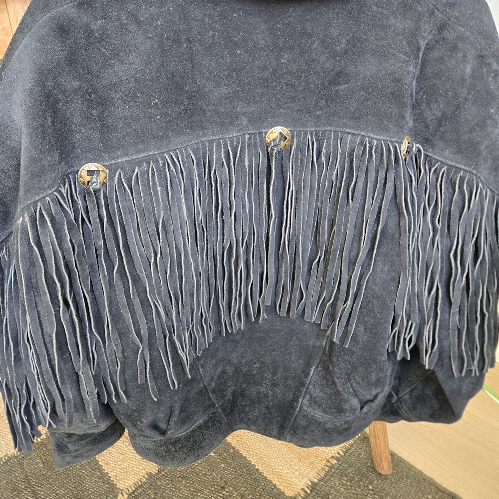 Vintage | Learsi Black Suede Fringe Jacket W/ Concho Detail | Western | Festival - Picture 3 of 6